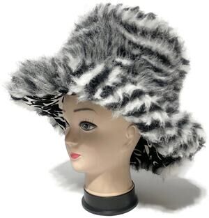 Thick Shaggy Faux Fur Bucket Hat Black White Cosplay Plush Warm Winter